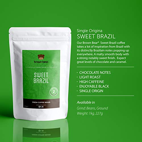 Brown Bear Sweet Brazil, Café En Grano, Café Tostado Medio Suave 227 g Light Medium Roast Coffee Beans, 5% de las ventas fue donado a Free the Bears Charity