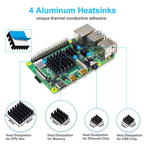 Bruphny Caja para Raspberry Pi 4 con 35mm Ventilador, Cargador de 5V / 3A USB-C, 4 X Disipador, Compatible con Raspberry Pi 4 Modelo B (Gran Ventilador y Disipadores)-Negro