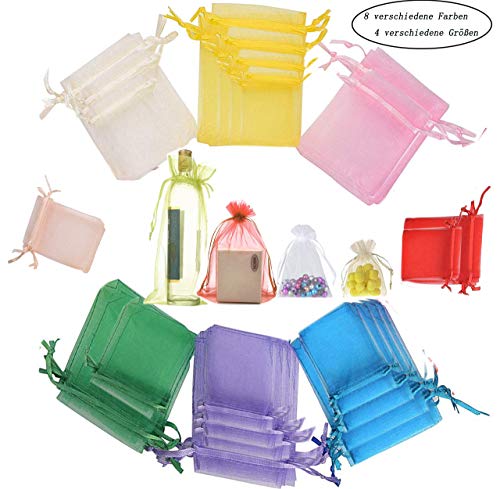 BSET BUY 100 Unidades de Bolsas de Organza 4 tamaños Diferentes (7 x 9 cm, 10 x 15 cm, 15 x 20 cm, 17 x 23 cm) de Regalo para el Día de la Madre mamá Mutti