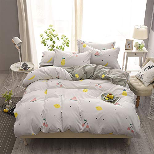 BSTLY Ropa de Cama de algodón de Rayas Simples (con Cremallera, Funda de Almohada) Contiene 4 Piezas Funda de edredón de Tarta de Frutas 220x230cm Hojas 235x245cm