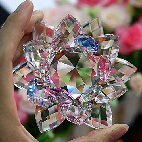 BTSKY - Adornos con forma de flor de loto hechos de cristal brillante de 100 mm, decoración para el hogar, decoración Feng Shui, vinilo, colorido