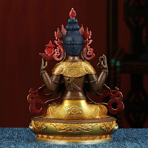 Buda Estatuas Religiosos Decorativas Latón de Buda Guanyin estatua de cuatro brazos budista Avalokiteshvara Kuan Yin budismo tibetano Esculturas diosa madre de cobre figurines, 8.3" Tall Coleccionable