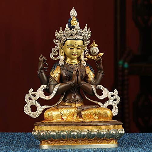 Buda Estatuas Religiosos Decorativas Latón de Buda Guanyin estatua de cuatro brazos budista Avalokiteshvara Kuan Yin budismo tibetano Esculturas diosa madre de cobre figurines, 8.3" Tall Coleccionable