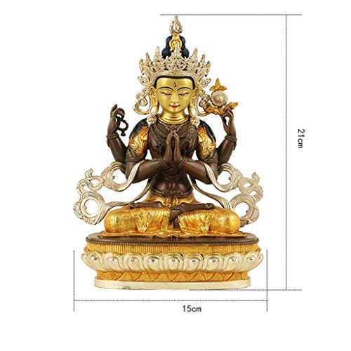 Buda Estatuas Religiosos Decorativas Latón de Buda Guanyin estatua de cuatro brazos budista Avalokiteshvara Kuan Yin budismo tibetano Esculturas diosa madre de cobre figurines, 8.3" Tall Coleccionable