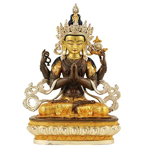 Buda Estatuas Religiosos Decorativas Latón de Buda Guanyin estatua de cuatro brazos budista Avalokiteshvara Kuan Yin budismo tibetano Esculturas diosa madre de cobre figurines, 8.3" Tall Coleccionable