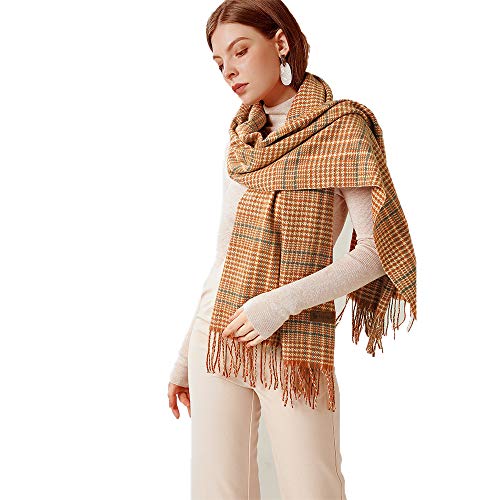 Bufanda De Otoño E Invierno Para Mujer Moda Europea Y Americana Borla Bufanda De Poliéster Retro Simple Plaid Cálido Mantón De Vacaciones Oficina Diaria