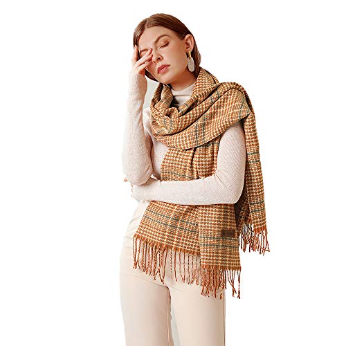 Bufanda De Otoño E Invierno Para Mujer Moda Europea Y Americana Borla Bufanda De Poliéster Retro Simple Plaid Cálido Mantón De Vacaciones Oficina Diaria