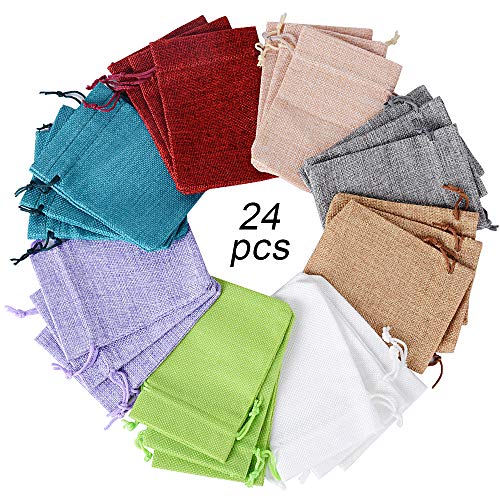 BUONDAC 24pcs Bolsas Bolsitas Tela Saquitos Arroz Regalo Joyas Caramelo Dulces Recuerdo Favores Detalles Boda Fiesta Bautizo con Cordón (8 Colores)