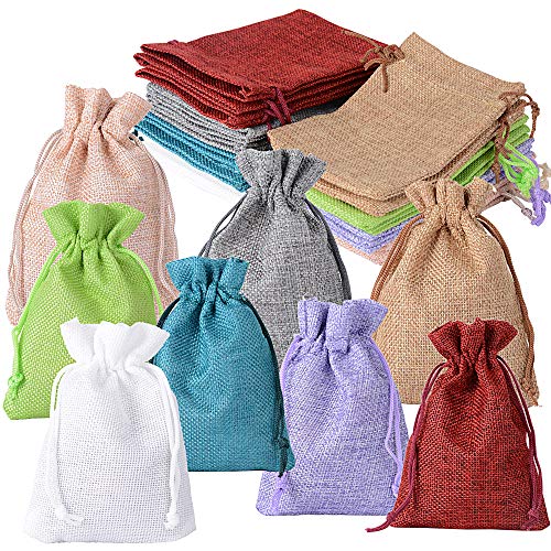 BUONDAC 24pcs Bolsas Bolsitas Tela Saquitos Arroz Regalo Joyas Caramelo Dulces Recuerdo Favores Detalles Boda Fiesta Bautizo con Cordón (8 Colores)