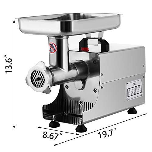 BuoQua Maquina de Picar Carne Eléctrica de Acero Inoxidable 304, Picadora de Carne con Motor de 370 Vatios, Picadora de Carne con Embutidora de Salchichas con 2 Arandelas (6 + 8 mm), 80 kg por Hora