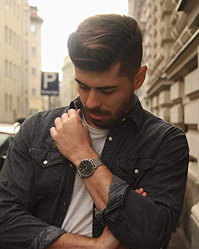 BUREI Reloj para Hombre Moderno, Minimalista y ultradelgado. Reloj para Caballero con Fecha clásica, diseño Simple clásico de Cara Grande y Correa de Acero Inoxidable.