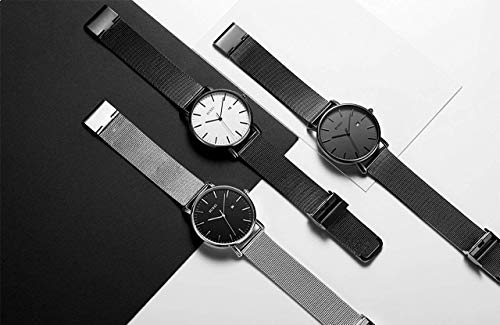 BUREI Reloj para Hombre Moderno, Minimalista y ultradelgado. Reloj para Caballero con Fecha clásica, diseño Simple clásico de Cara Grande y Correa de Acero Inoxidable.