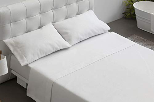 Burrito Blanco Juego de Sábanas Blancas Hotel Lisas de Algodón 100% para Cama de Matrimonio de 150x190 cm hasta 150x197 cm (Disponible en más Medidas)