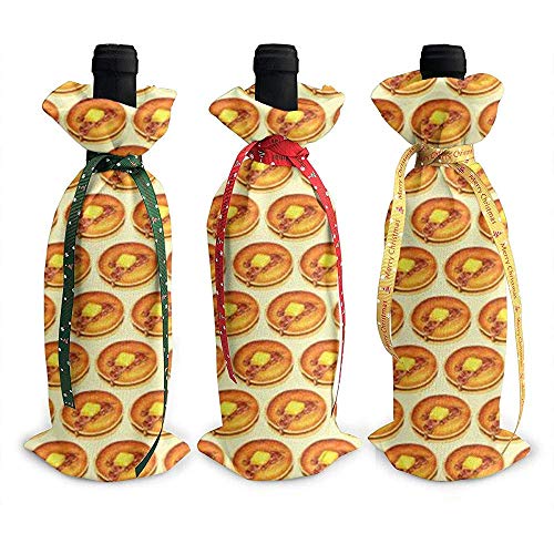 BUXI Printing Christmas Wine Bottle Bag,Pancake 3Pcs Christmas Wine Bottle Cover Cubiertas De Vino para Cocina Decoración para El Hogar 12x34cm