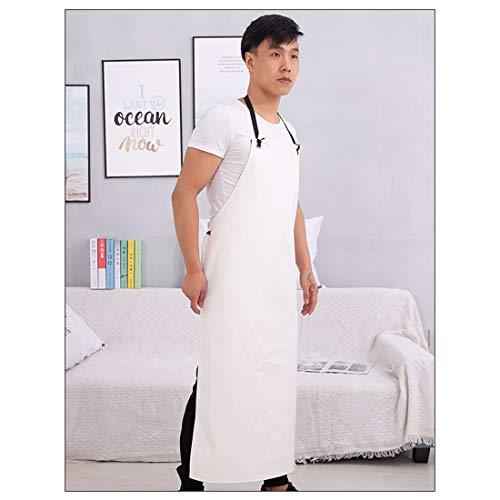 Bverionant Delantal de Cuero Artificial Impermeable Larga Delantal de Trabajo para Carnicero Pescadero Jardinería Ajustable Delantal de Cocina a Prueba de Aceite Unisex Blanco