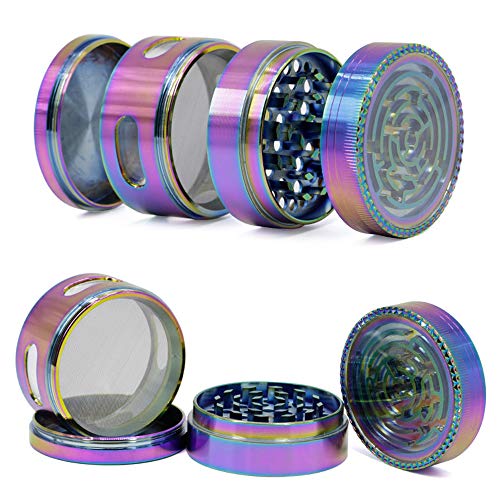 BYEON Colorido 4 Pedazos del Metal de aleación de Zinc Tabaco Molinillo de Especias Grinder Grinder-Arco Iris de Metal (63 mm de diámetro) (63mm / 2.48inch)