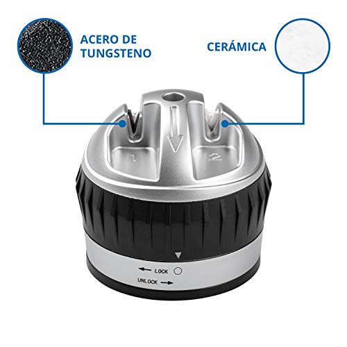 BYFIS Afilador de Cuchillos Profesional con Base Antideslizante para Cocina. Amoladora Manual Doble de Acero de tungsteno y Varilla de cerámica. Afilador de Herramientas de Cocina con Ventosa