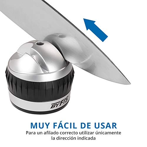 BYFIS Afilador de Cuchillos Profesional con Base Antideslizante para Cocina. Amoladora Manual Doble de Acero de tungsteno y Varilla de cerámica. Afilador de Herramientas de Cocina con Ventosa