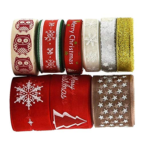 byou Cinta Navidad,Cintas de Grosgrain 9 Piezas 18 Yardas Ribbon Tela para Manualidades Lazos Decoración Embalaje Regalo Cajas Flores Arbol Navidad Boda Fiestas Cumpleaños