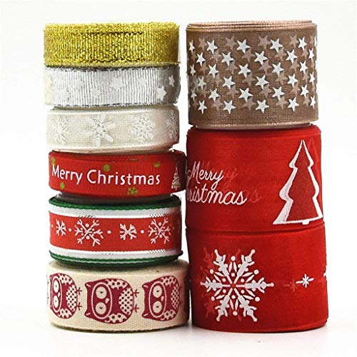 byou Cinta Navidad,Cintas de Grosgrain 9 Piezas 18 Yardas Ribbon Tela para Manualidades Lazos Decoración Embalaje Regalo Cajas Flores Arbol Navidad Boda Fiestas Cumpleaños