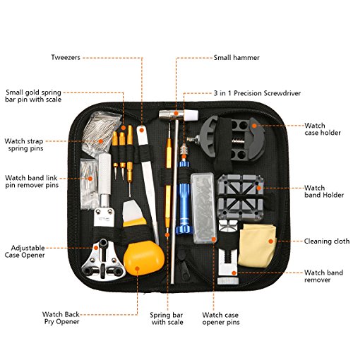 C-FUNN 147Pcs Profesional Reloj Reparación Kit De Herramientas De Relojero Abrelatas Link Remover