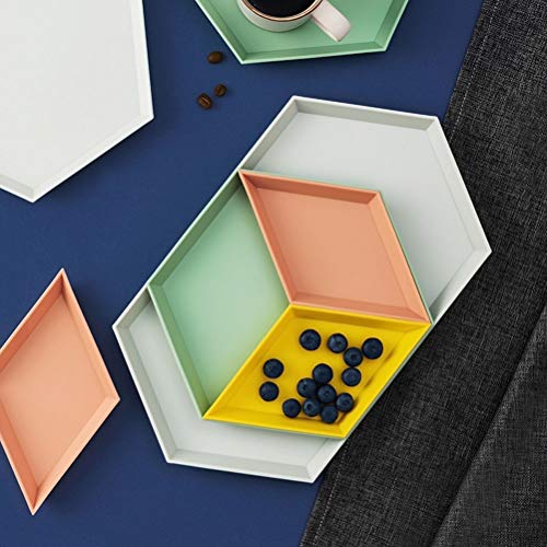 CABILOCK 4PCS Plastic Stackable Jewelry Tray Desk Organizer Polygon Snack Plates Geometric Combination Splicing Fruit Plate