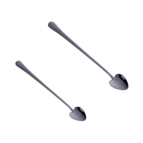 Cabilock Cucharas de Postre de Acero Inoxidable con Forma de Corazón Cuchara de Té Café Bebida Vajilla para Mezclar para Cóctel de Helado (Negro)