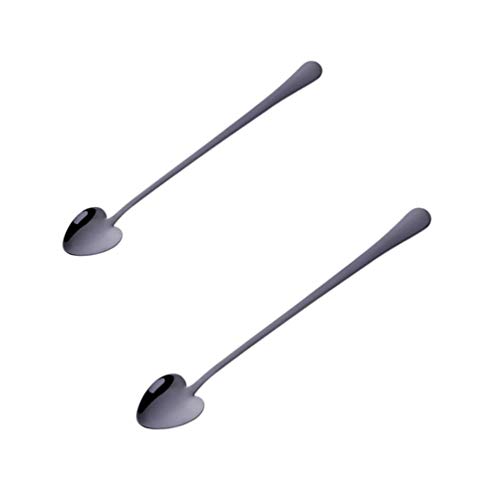 Cabilock Cucharas de Postre de Acero Inoxidable con Forma de Corazón Cuchara de Té Café Bebida Vajilla para Mezclar para Cóctel de Helado (Negro)