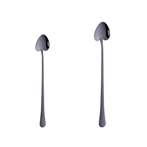 Cabilock Cucharas de Postre de Acero Inoxidable con Forma de Corazón Cuchara de Té Café Bebida Vajilla para Mezclar para Cóctel de Helado (Negro)