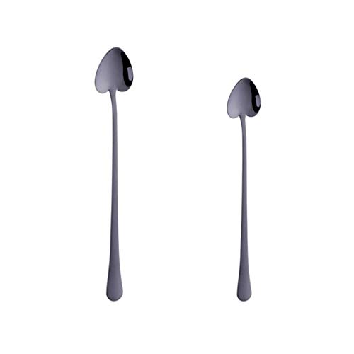 Cabilock Cucharas de Postre de Acero Inoxidable con Forma de Corazón Cuchara de Té Café Bebida Vajilla para Mezclar para Cóctel de Helado (Negro)