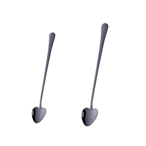 Cabilock Cucharas de Postre de Acero Inoxidable con Forma de Corazón Cuchara de Té Café Bebida Vajilla para Mezclar para Cóctel de Helado (Negro)