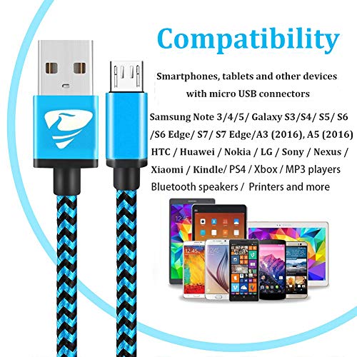 Cable Micro USB Carga Rápida Aioneus Cargador Android 3Pack 2M Cable Android Nylon Movil Cables Cargador para Samsung S7 S6 Edge S5 A10 J3 J4 Plus J5 J6 J7 Tablet, Huawei, Lenovo, Moto E5, LG, PS4