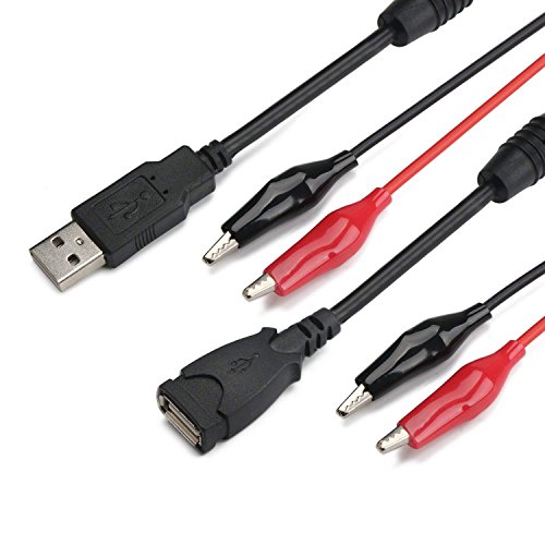 Cable USB hembra de 5 V para prueba de cocodrilo con pinzas de cocodrilo y clips, cable de prueba, cable adaptador de alimentación, multímetro, cable de prueba, cable para voltímetro