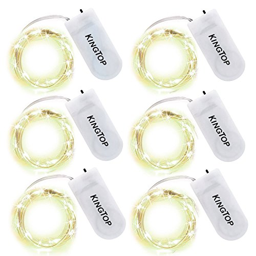 Cadena de Luces KINGTOP 6x2m 20LED Luz de Hadas Cadena Luces con Batería Alambre Plateado Impermeable para Hogar, Juego, Boda, Navidad (Blanco cálido)