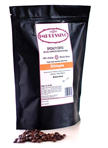 Café Especialidad de Coffee Impressivo de Etiopía, tostado hábilmente en África, Top 5% de café en el mundo, 100% Arábica, grano entero de origen único, tostado medio, 350 g (12.34 oz)