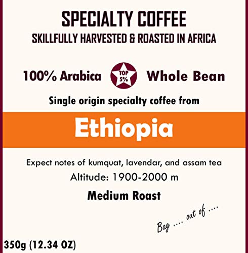 Café Especialidad de Coffee Impressivo de Etiopía, tostado hábilmente en África, Top 5% de café en el mundo, 100% Arábica, grano entero de origen único, tostado medio, 350 g (12.34 oz)