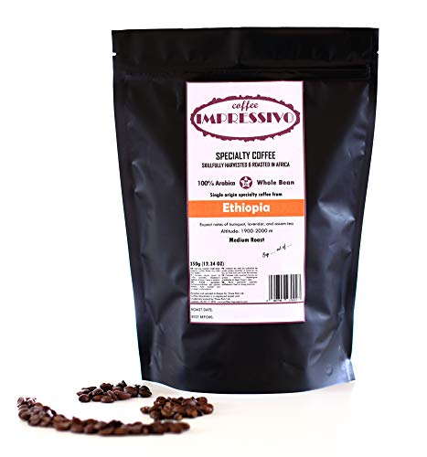 Café Especialidad de Coffee Impressivo de Etiopía, tostado hábilmente en África, Top 5% de café en el mundo, 100% Arábica, grano entero de origen único, tostado medio, 350 g (12.34 oz)