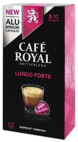 Café Royal Lungo Forte 100 Capsules en Aluminium Compatibles avec le Système Nespresso (R)*; Intensité: 8/10; (Lot de 10X10)