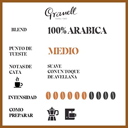 Cafés Granell Aromas Avellana Cafe Molido 100% Café Arabica Café Equilibrado, Suave y con Sabor Intenso - 250 g