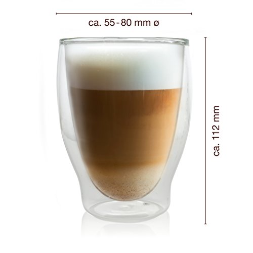 Caffé Italia Milano 4 x Juego de Vasos para Capuchino 250 ml - Vasos Térmicos - para Bebidas frías, Calientes, té y Latte Macchiato - Aptos para lavavajillas