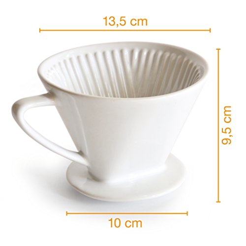 Caffé Italia Permanente de café de Filtro Excelente aromareicher Café Sabor – Mano Filtro de Filtro de café Aufsatz cerámica – Tamaño 4 para 2 – 4 Tazas – Color Blanco – Premium de Calidad