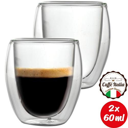 Caffé Italia Roma 2 x Juego de Vasos para Espresso 60 ml - Vasos Térmicos - para Bebidas frías, Calientes, té y Latte Macchiato - Aptos para lavavajillas