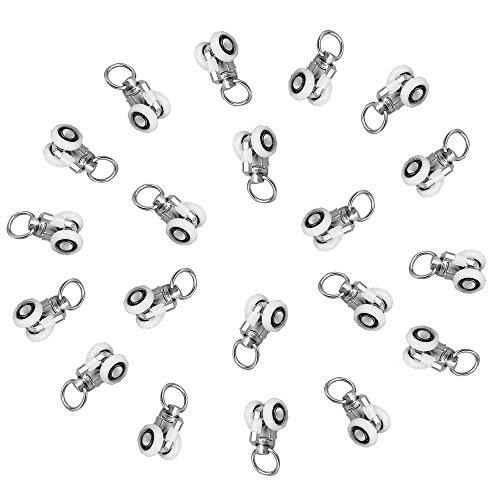 CAILI Doble Rueda de Polea de Carril de Metal，Polea para Pista de Cortina，Guía Telescópica de Planeador，Polea Direccional Gancho de Acero Inoxidable Polea Silenciosa 20 pcs