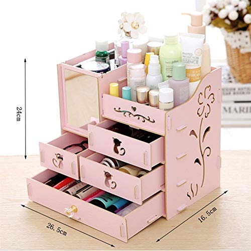 Caja de almacenamiento caja de almacenamiento espejo de aumento de gran capacidad de ensamblaje de madera de varios cajón de caja de almacenamiento caja de la joyería Cosmetic jewelry storage box