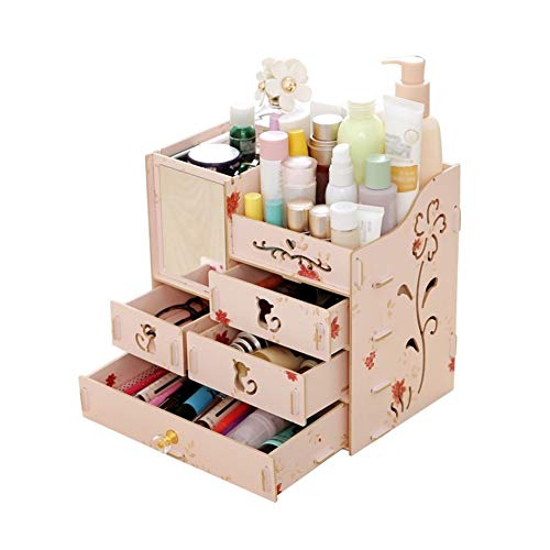 Caja de almacenamiento caja de almacenamiento espejo de aumento de gran capacidad de ensamblaje de madera de varios cajón de caja de almacenamiento caja de la joyería Cosmetic jewelry storage box