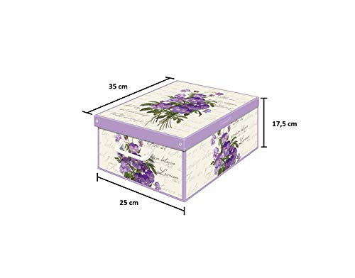 Caja de almacenamiento en cartòn Lavatelli, VIOLETAS con tapa perfumada, facil montaje, resistente, 25x35x17,5cm, Pequeña