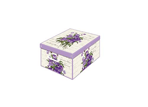 Caja de almacenamiento en cartòn Lavatelli, VIOLETAS con tapa perfumada, facil montaje, resistente, 25x35x17,5cm, Pequeña