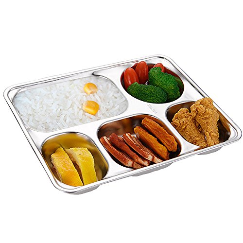 Caja de almuerzo, aiyoo 304 Acero inoxidable alimentos contenedor de almacenamiento, 5 compartimiento Bento cajas para estudiantes adultos niños Picnic,dividido bandeja de alimentos con tapa