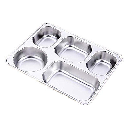 Caja de almuerzo, aiyoo 304 Acero inoxidable alimentos contenedor de almacenamiento, 5 compartimiento Bento cajas para estudiantes adultos niños Picnic,dividido bandeja de alimentos con tapa