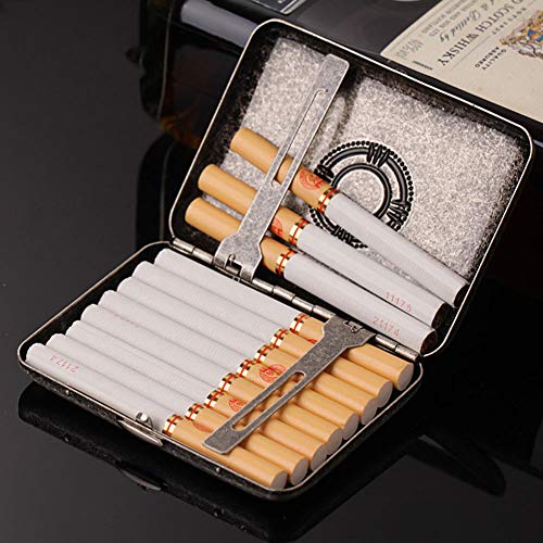 Caja de Cigarrillos de Acero Inoxidable Regalos creativos para Hombres El Tenedor de Cigarrillos de Metal Puede Contener 16,Color1,9.45X6.9X1.96CM